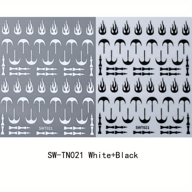 3D Skeleton Nail Sticker Silver Flame Lines Nail Sliders 2 Sheets