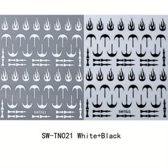 3D Skeleton Nail Sticker Silver Flame Lines Nail Sliders 2 Sheets