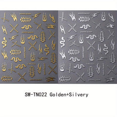 3D Skeleton Nail Sticker Silver Flame Lines Nail Sliders 2 Sheets