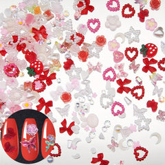 500 Pcs Heart Pearls Nail Beads Mixed Sizes Flatback ABS Charms
