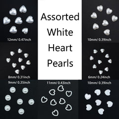 500 Pcs Heart Pearls Nail Beads Mixed Sizes Flatback ABS Charms