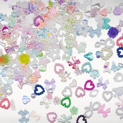 500 Pcs Heart Pearls Nail Beads Mixed Sizes Flatback ABS Charms