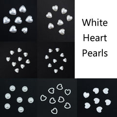 500 Pcs Heart Pearls Nail Beads Mixed Sizes Flatback ABS Charms