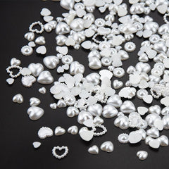 500 Pcs Heart Pearls Nail Beads Mixed Sizes Flatback ABS Charms