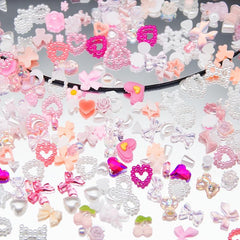 500 Pcs Heart Pearls Nail Beads Mixed Sizes Flatback ABS Charms