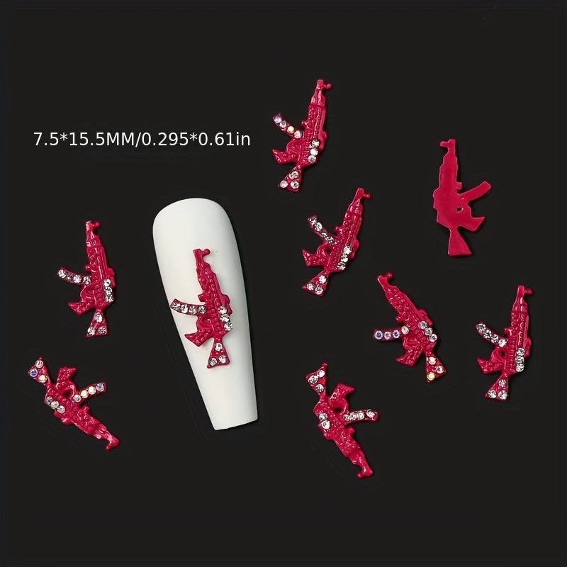 10pcs AK Gun Nail Art Charms With AB Rhinestones 3D Gun Nail Accessories