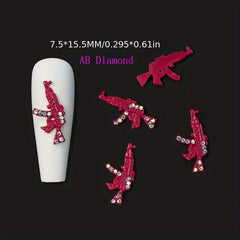 10pcs AK Gun Nail Art Charms With AB Rhinestones 3D Gun Nail Accessories