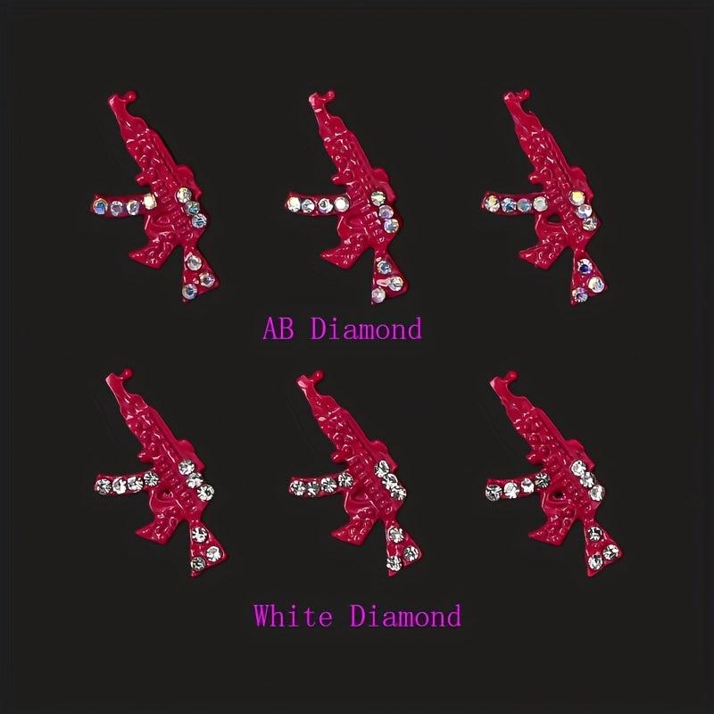 10pcs AK Gun Nail Art Charms With AB Rhinestones 3D Gun Nail Accessories