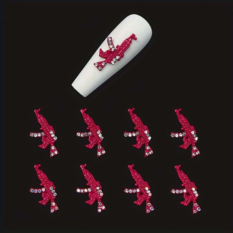10pcs AK Gun Nail Art Charms With AB Rhinestones 3D Gun Nail Accessories