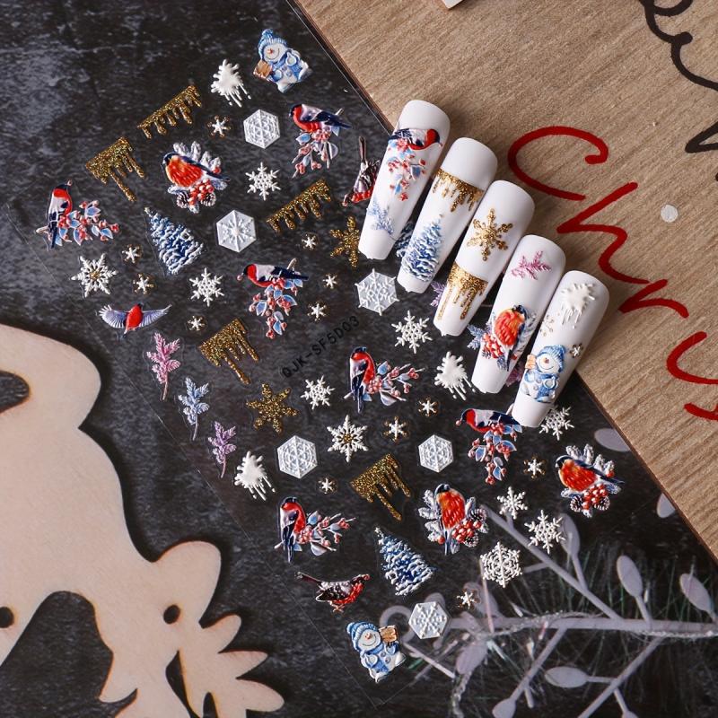 5D Glitter Christmas Nail Stickers Snowflake Elk Decals