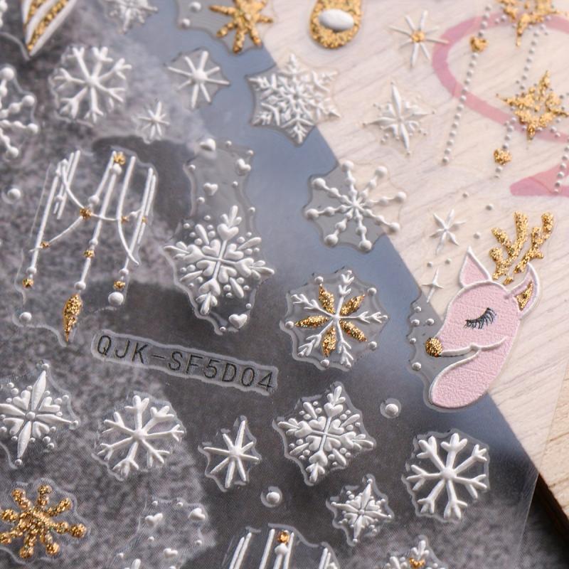 5D Glitter Christmas Nail Stickers Snowflake Elk Decals
