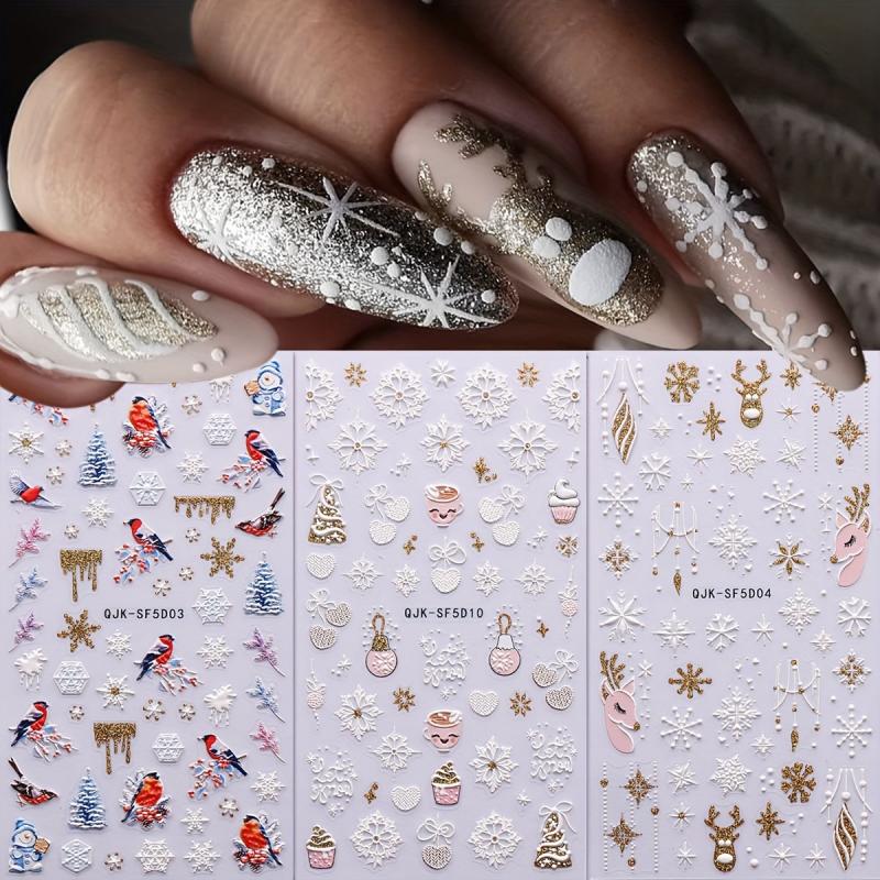 5D Glitter Christmas Nail Stickers Snowflake Elk Decals