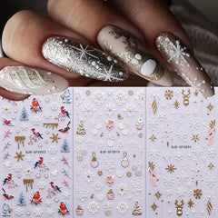 5D Glitter Christmas Nail Stickers Snowflake Elk Decals