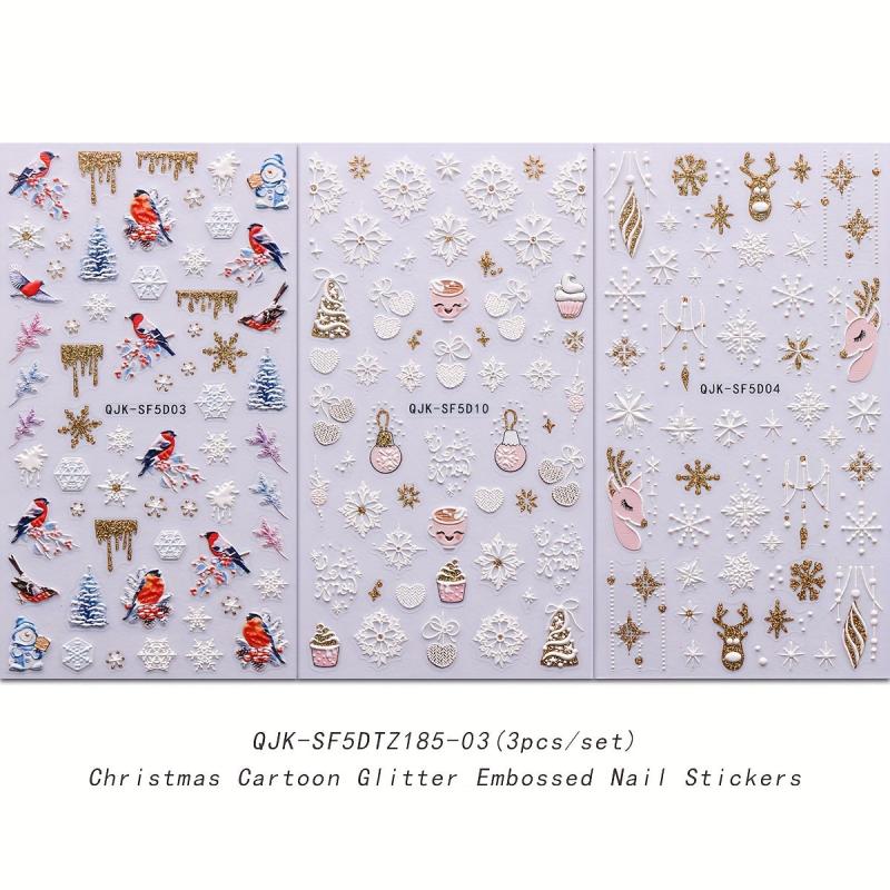 5D Glitter Christmas Nail Stickers Snowflake Elk Decals