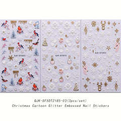 5D Glitter Christmas Nail Stickers Snowflake Elk Decals