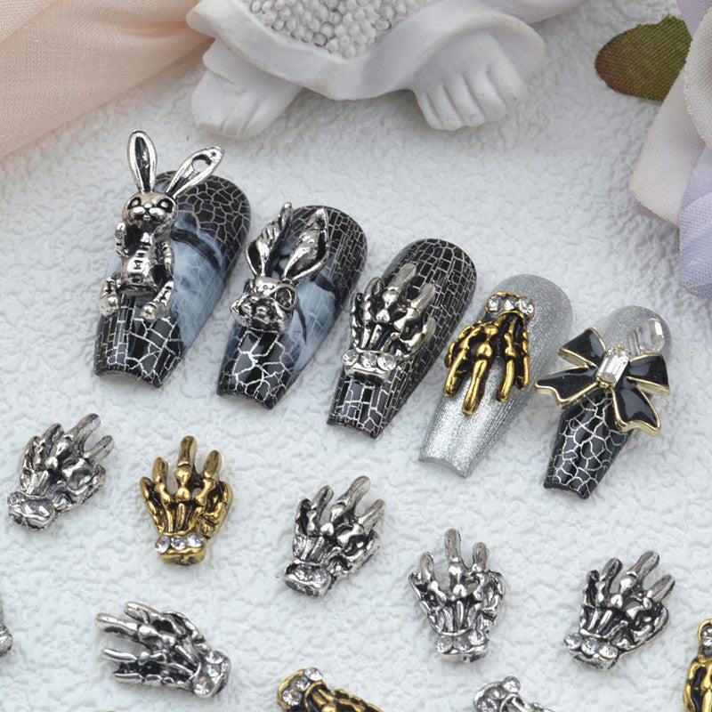 20 Pcs Halloween Rabbit Skeleton Nail Art Charms 3D Vintage Alloy