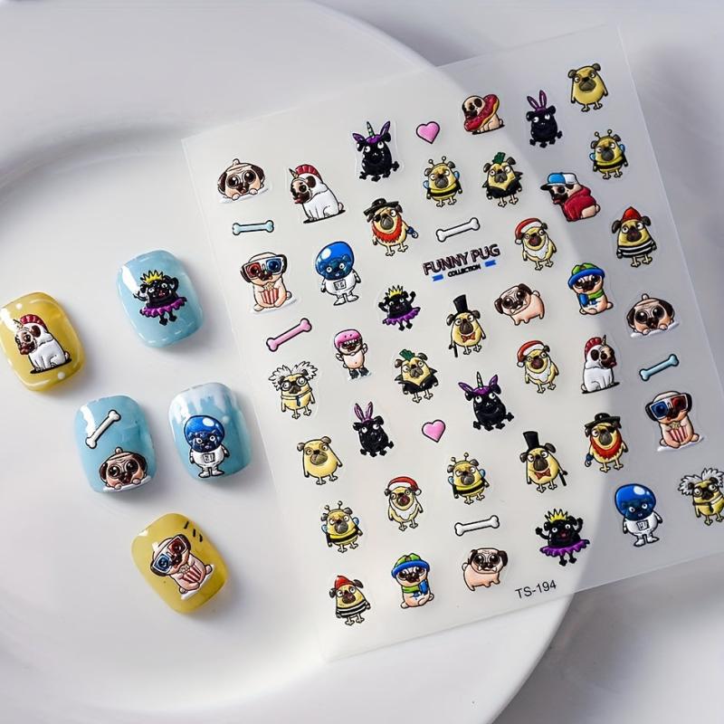 5D Embossed Pug Nail Art Sticker Self Adhesive Nail Decals