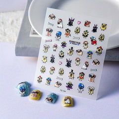 5D Embossed Pug Nail Art Sticker Self Adhesive Nail Decals
