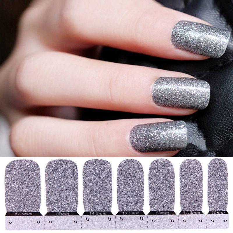 Glitter Nail Polish Strips Self Adhesive Press On Nail Stickers, Full Nail Wraps