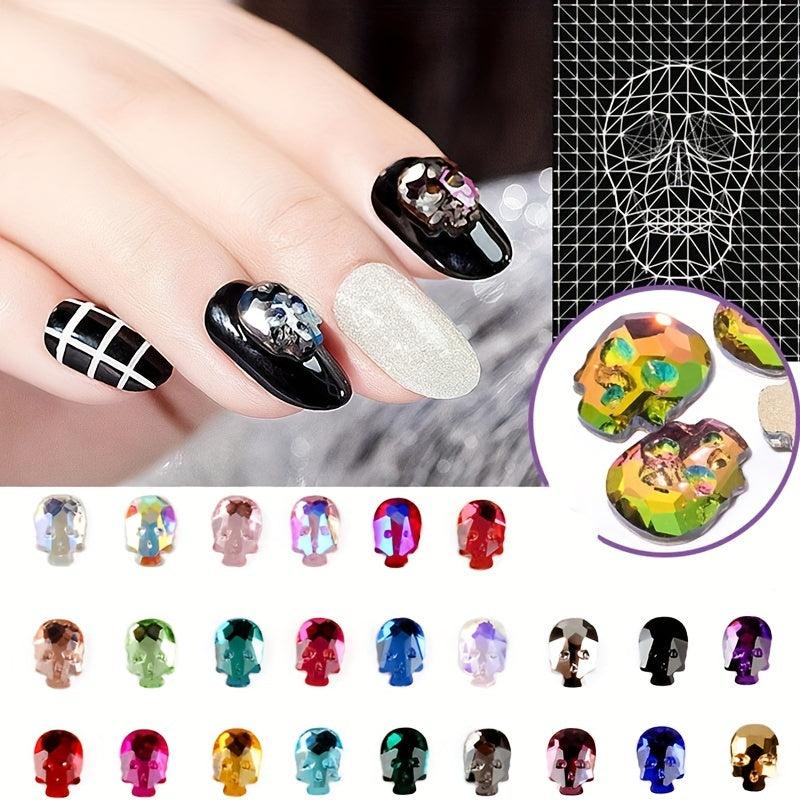 10 pcs Halloween Nail Rhinestones Skull Shape Glass Stones DIY Nail Decoration