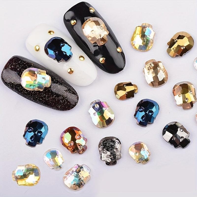 10 pcs Halloween Nail Rhinestones Skull Shape Glass Stones DIY Nail Decoration