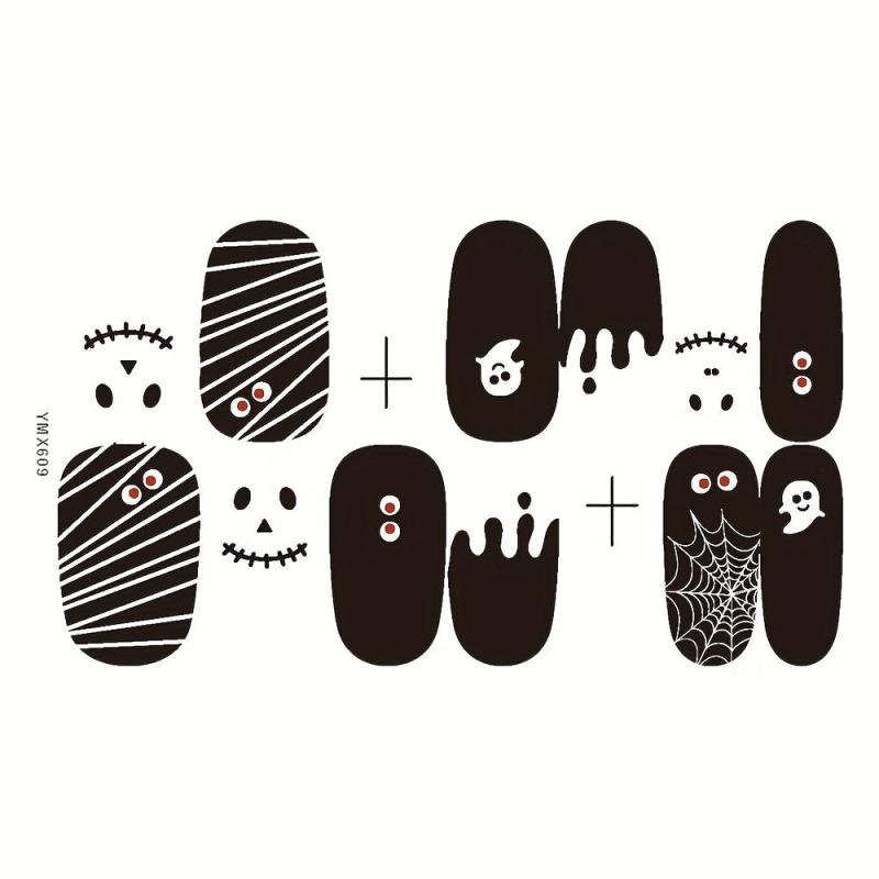 Halloween Nail Stickers Self Adhesive Decals Bat Ghost Witch Designs