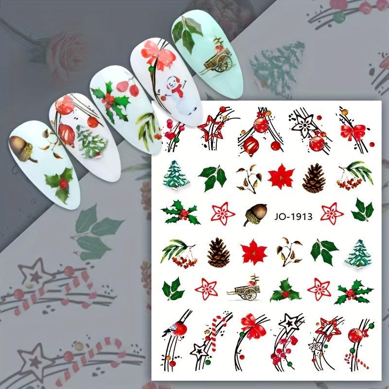 8pcs Christmas Elk Snowflake Nail Art Stickers - Self Adhesive Nail Art Supplies
