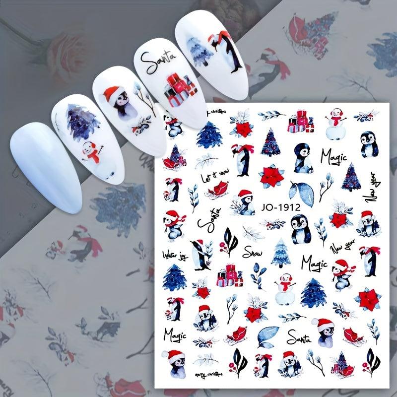 8pcs Christmas Elk Snowflake Nail Art Stickers - Self Adhesive Nail Art Supplies