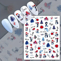 8pcs Christmas Elk Snowflake Nail Art Stickers - Self Adhesive Nail Art Supplies