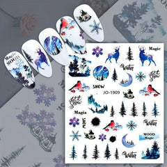 8pcs Christmas Elk Snowflake Nail Art Stickers - Self Adhesive Nail Art Supplies