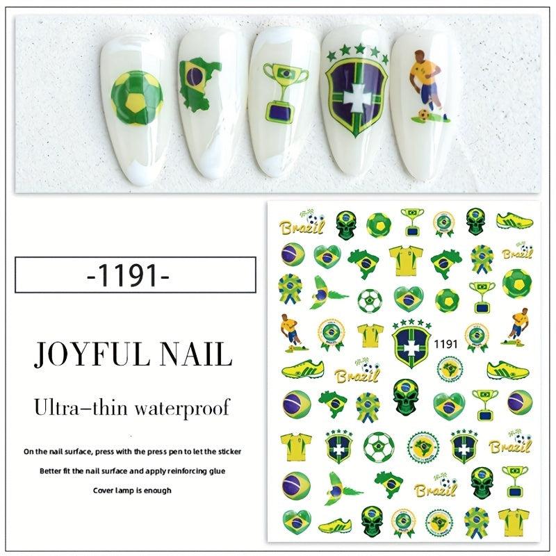 12 Pcs World Cup Nail Art Stickers Self Adhesive Football Nail Decals