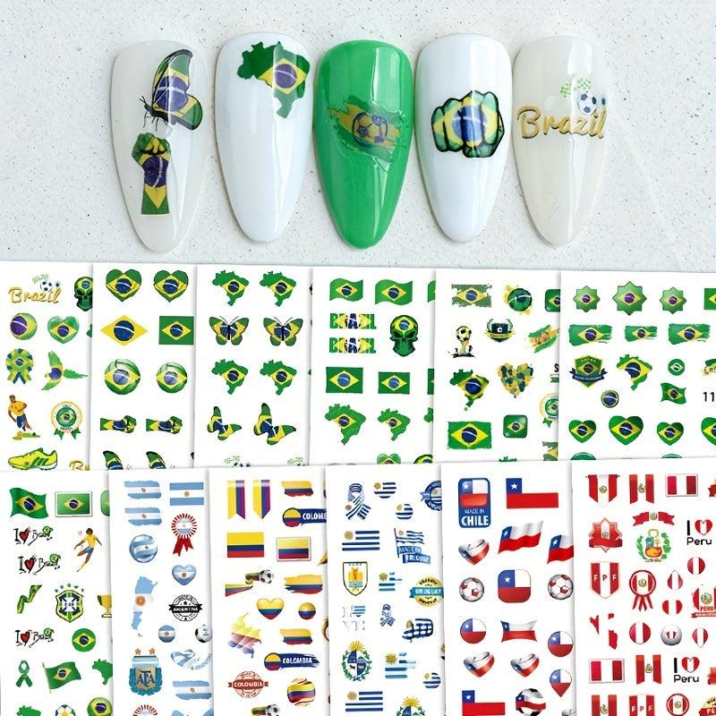 12 Pcs World Cup Nail Art Stickers Self Adhesive Football Nail Decals