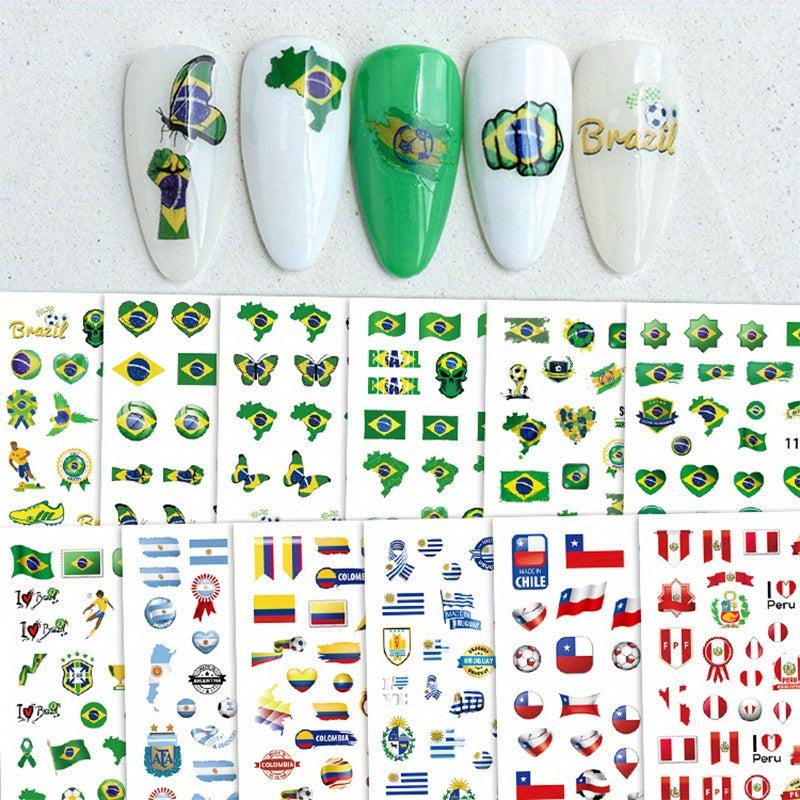 12 Pcs World Cup Nail Art Stickers Self Adhesive Football Nail Decals