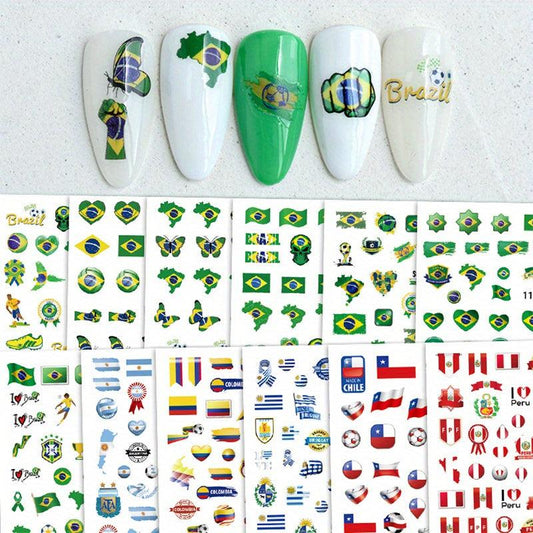 12 Pcs World Cup Nail Art Stickers Self Adhesive Football Nail Decals