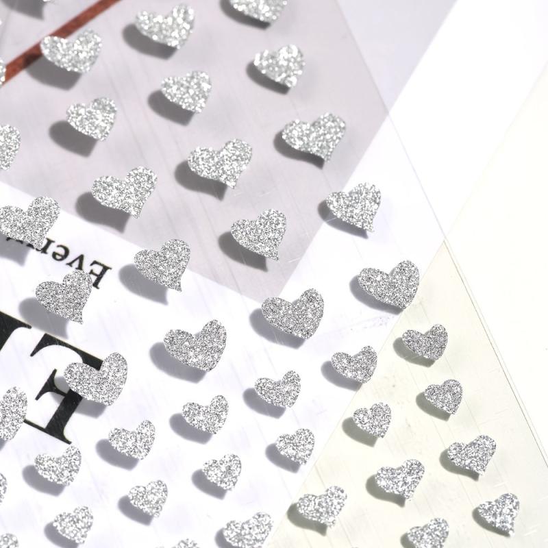 Silver Glitter Nail Art Stickers 3D Self Adhesive Star Heart Butterfly Decals