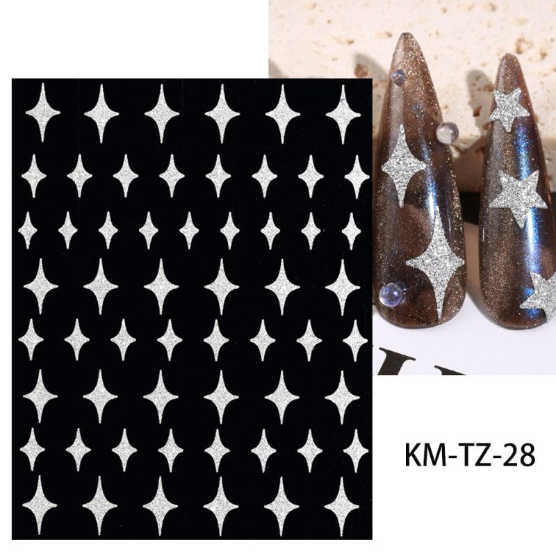 Silver Glitter Nail Art Stickers 3D Self Adhesive Star Heart Butterfly Decals