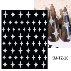Silver Glitter Nail Art Stickers 3D Self Adhesive Star Heart Butterfly Decals