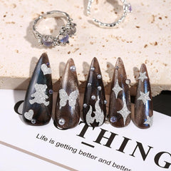 Silver Glitter Nail Art Stickers 3D Self Adhesive Star Heart Butterfly Decals