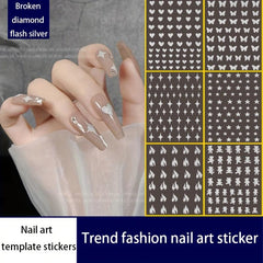 Silver Glitter Nail Art Stickers 3D Self Adhesive Star Heart Butterfly Decals