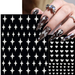 Silver Glitter Nail Art Stickers 3D Self Adhesive Star Heart Butterfly Decals