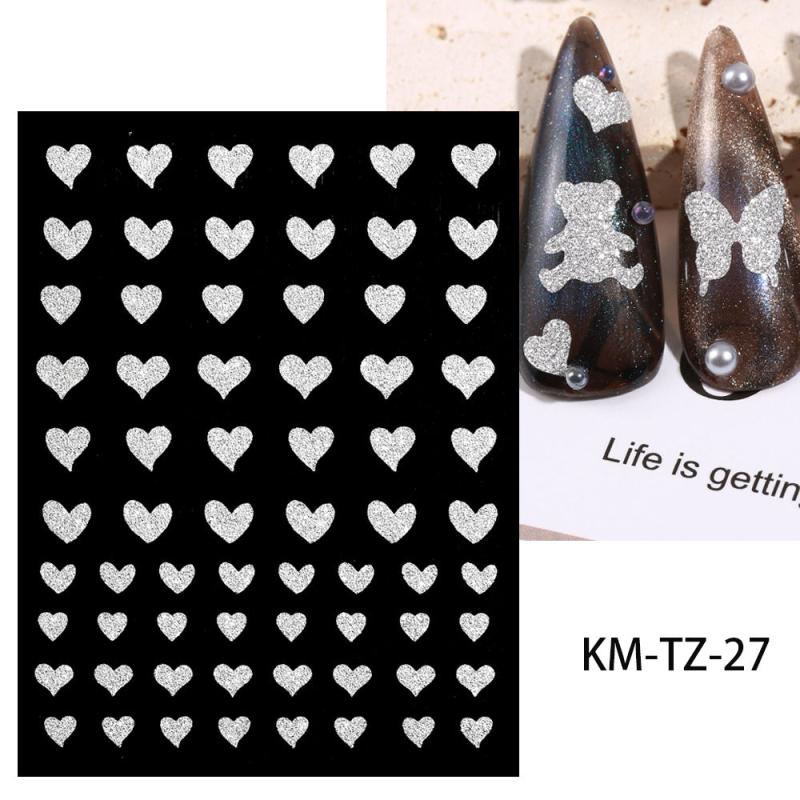 Silver Glitter Nail Art Stickers 3D Self Adhesive Star Heart Butterfly Decals