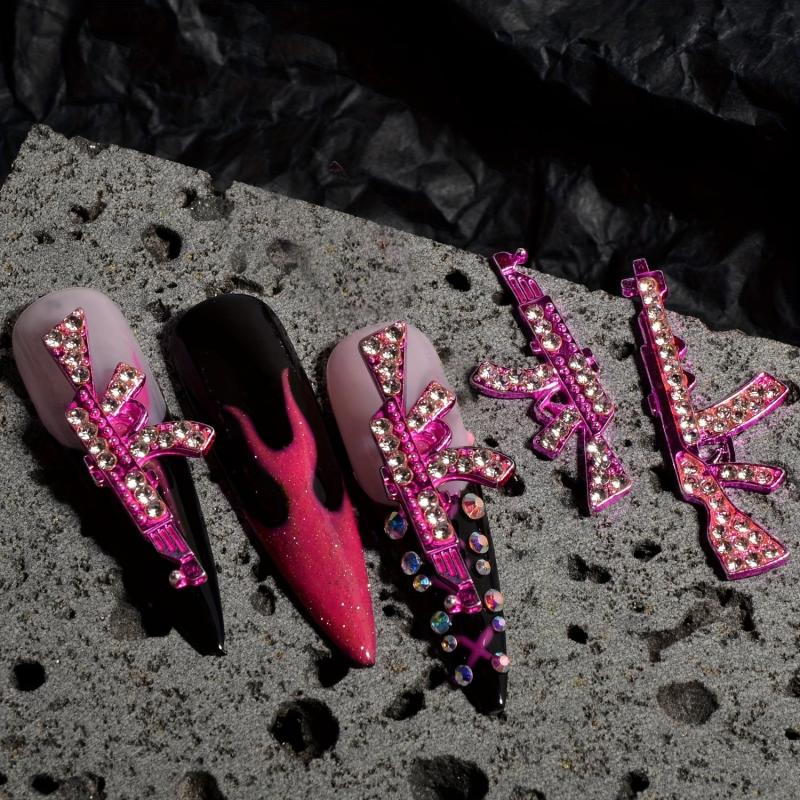 10pcs 3D Pink Gun Nail Charms With Rhinestones
