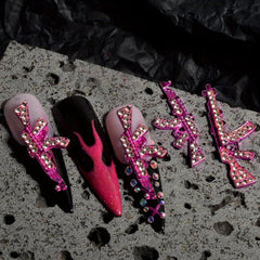 10pcs 3D Pink Gun Nail Charms With Rhinestones