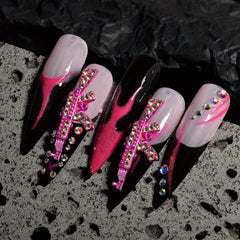 10pcs 3D Pink Gun Nail Charms With Rhinestones