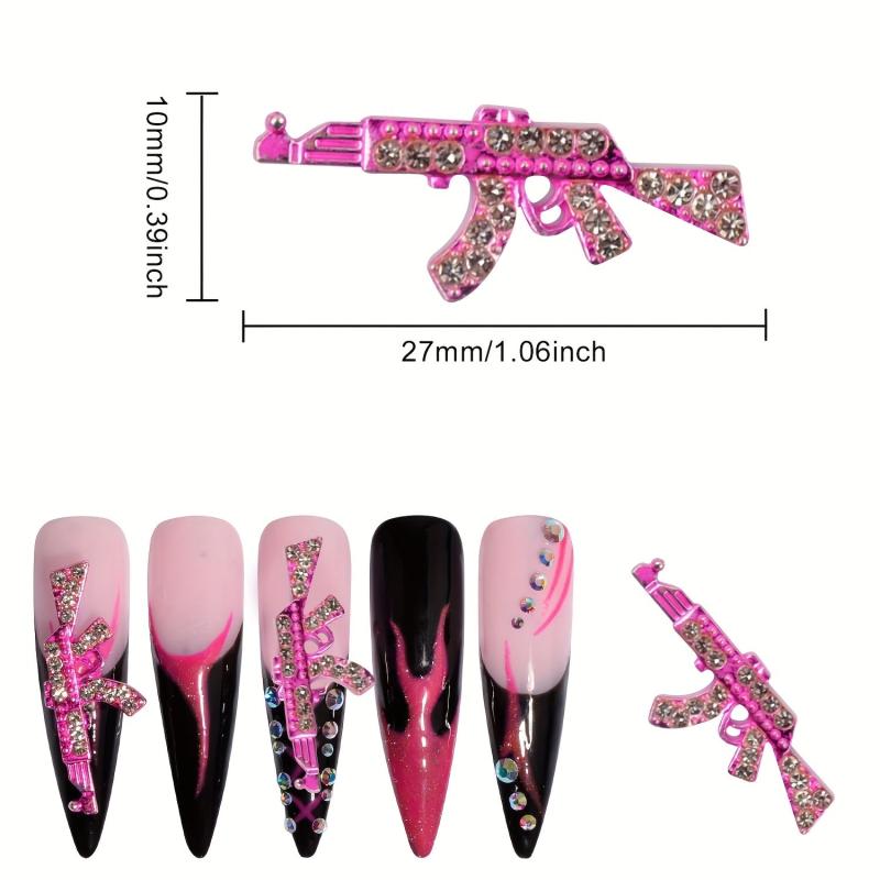 10pcs 3D Pink Gun Nail Charms With Rhinestones