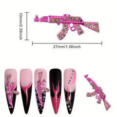 10pcs 3D Pink Gun Nail Charms With Rhinestones