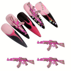 10pcs 3D Pink Gun Nail Charms With Rhinestones