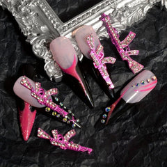10pcs 3D Pink Gun Nail Charms With Rhinestones