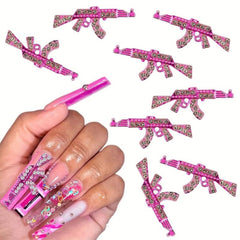 10pcs 3D Pink Gun Nail Charms With Rhinestones