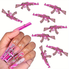 10pcs 3D Pink Gun Nail Charms With Rhinestones